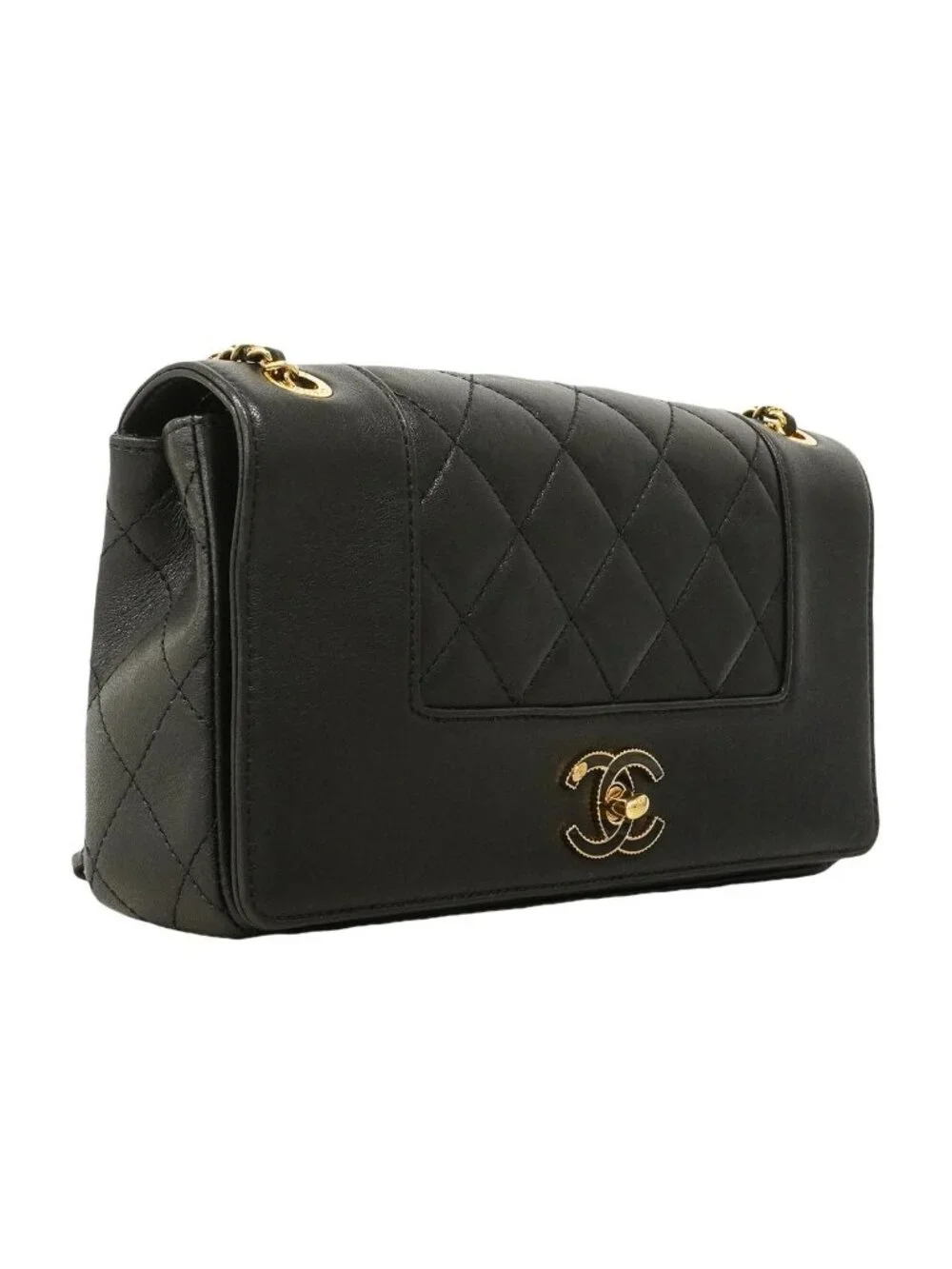 Chanel Shoulder Bag Mademoiselle Leather Black Gold
